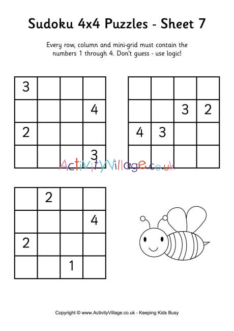 4x4 Sudoku for Kids - Easy Sudoku with Answerrs