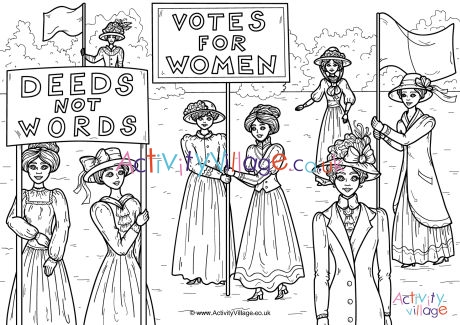 Page votes. Active suffrage. Women rights Sketch.