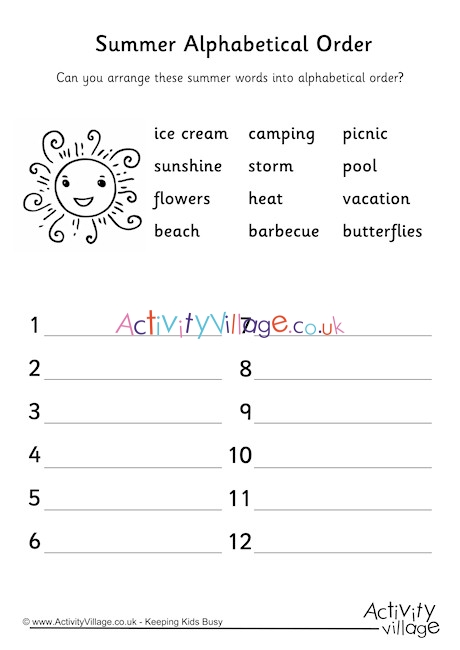 Summer Alphabetical Order 2