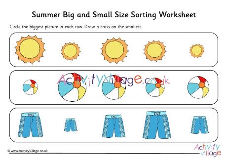 Summer Big and Small Size Sorting Worksheet