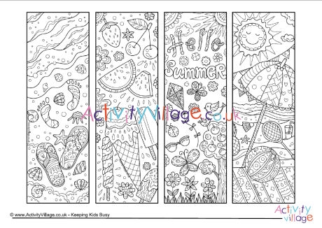 Summer doodle colouring bookmarks