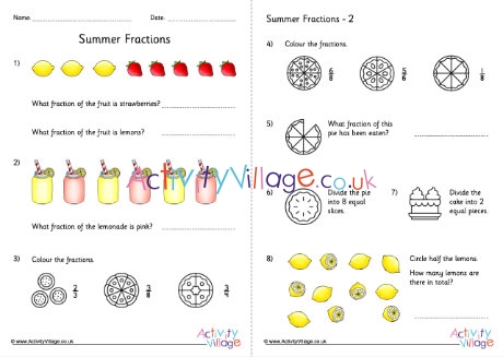Summer fractions worksheet 1