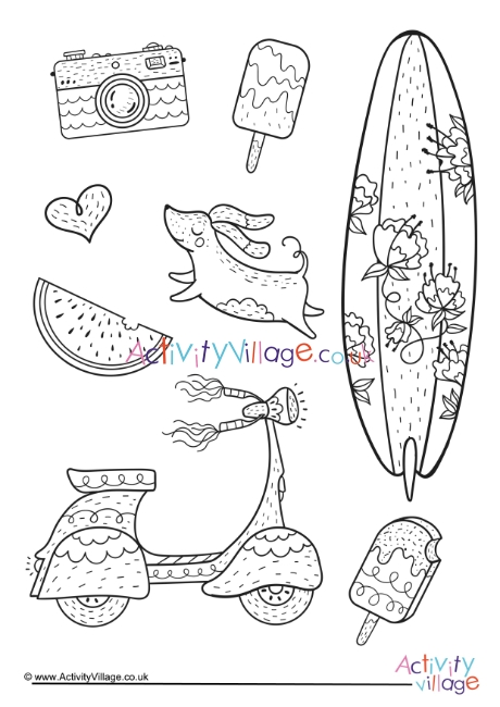 Summer fun colouring page