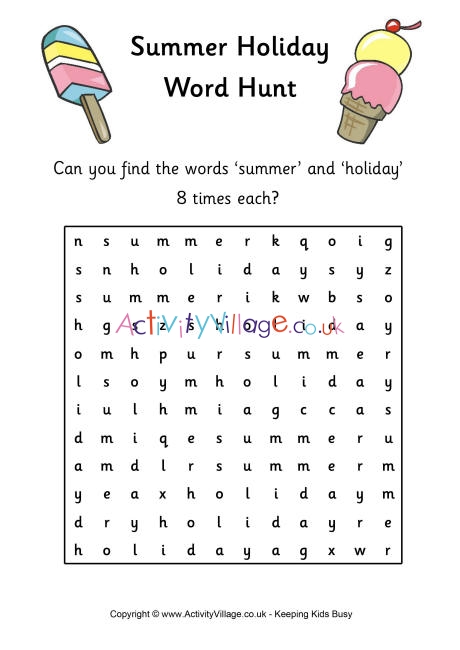 Summer holiday word hunt