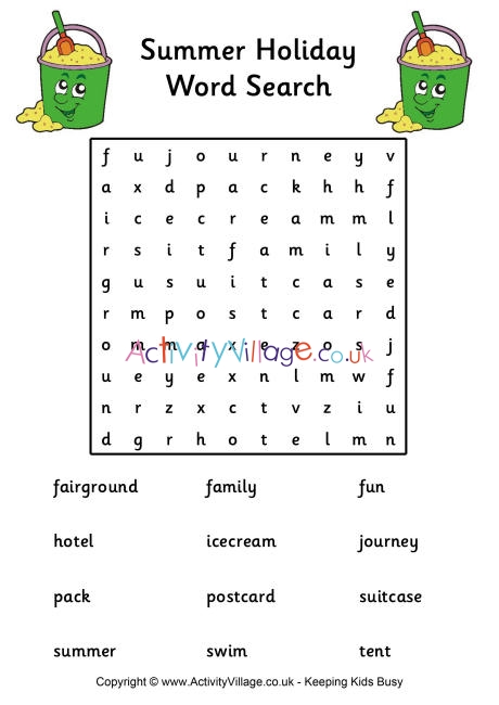 Summer holiday word search - Easy