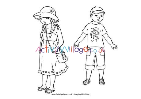 Summer kids colouring page
