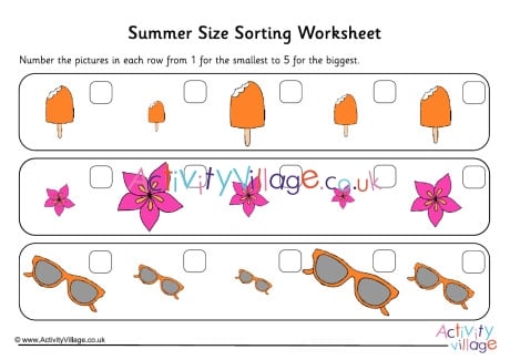 Summer Size Sorting Worksheet