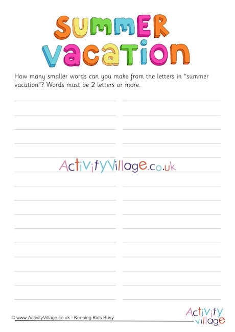 Summer Vacation - How Many Words 