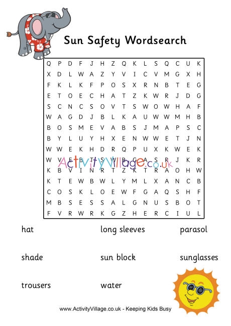 Sun safety word search