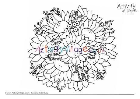 Sunflower bouquet colouring page
