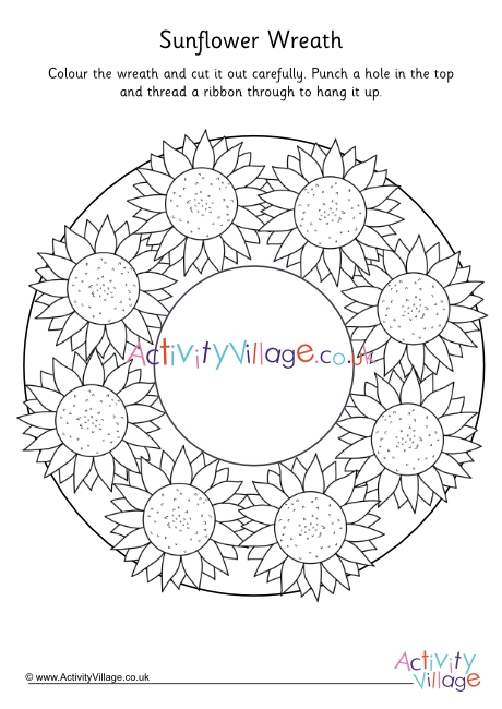 Sunflower wreath colouring page
