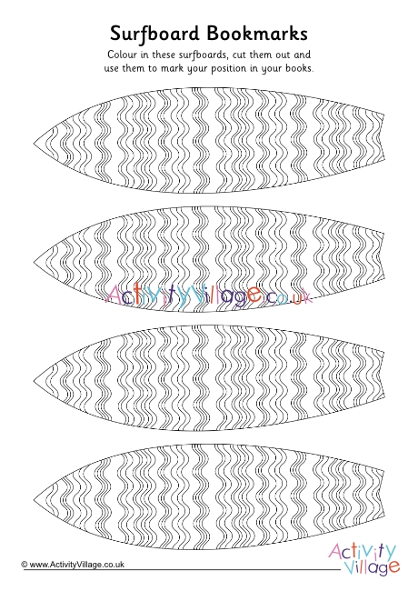 Surfboard colouring bookmarks