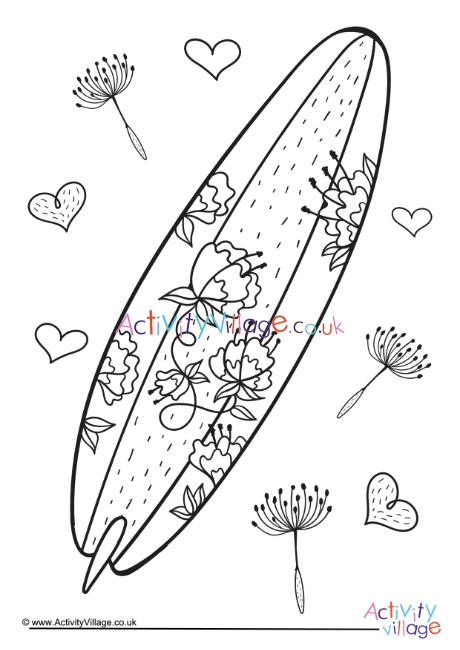 Surfboard colouring page
