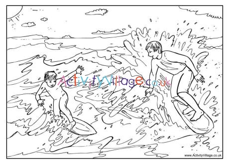 Surfing colouring page