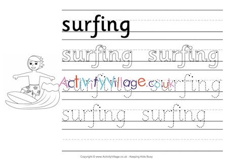 Surfing handwriting worksheet