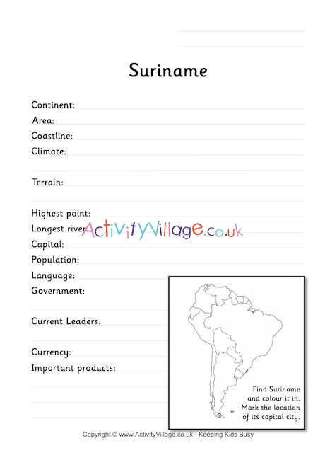 Suriname fact worksheet