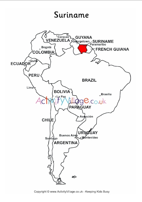 Suriname on map of South America