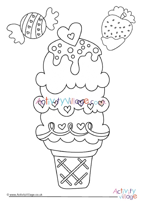 Sweet ice cream sundae colouring page