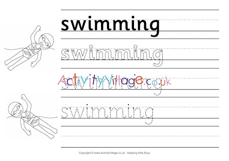 Swimming handwriting worksheet