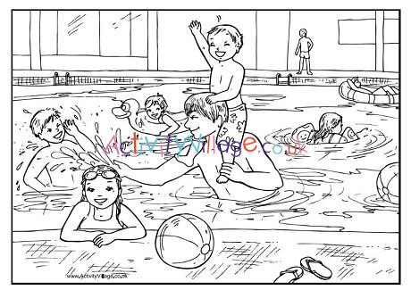 Swimming pool colouring page