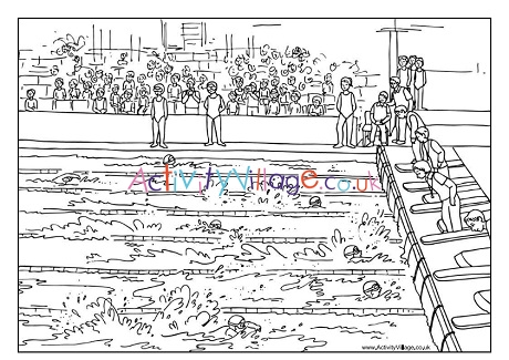 Swimming race colouring page
