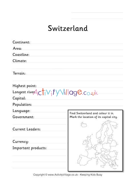 Switzerland Fact Worksheet