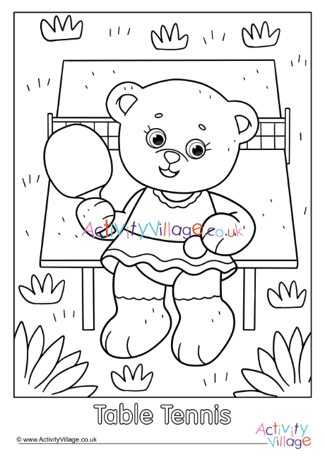 Table Tennis Teddy Bear Colouring Page 2