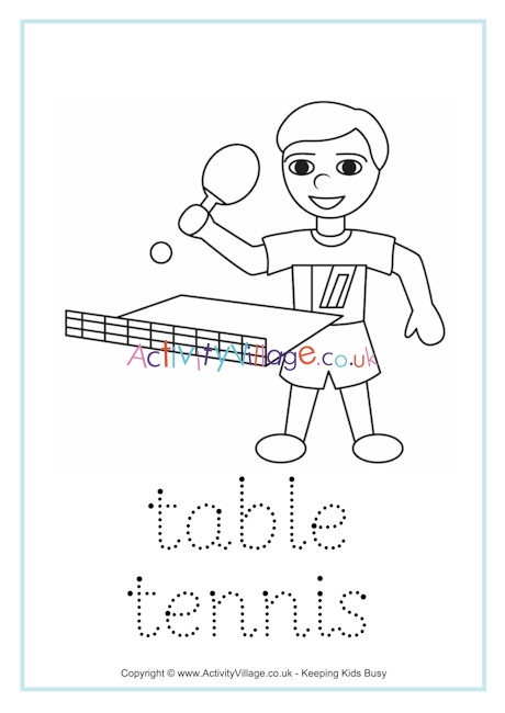 Table tennis tracing worksheet