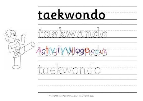 Taekwondo handwriting worksheet