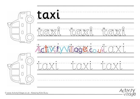 Taxi Handwriting Worksheet