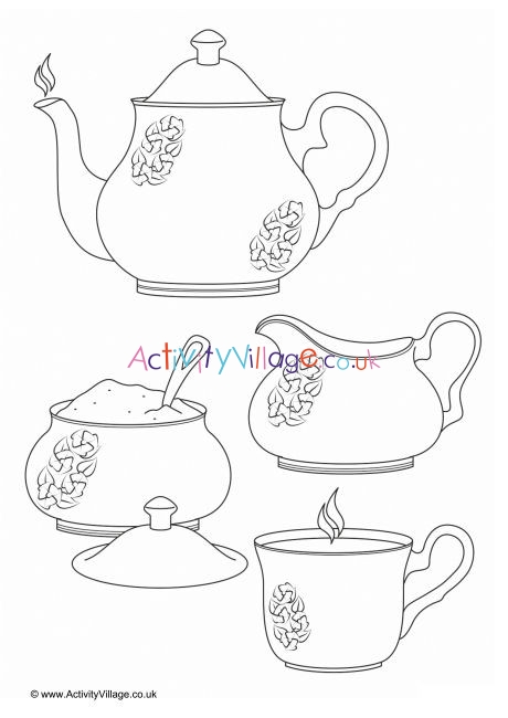 Tea Set Colouring Page
