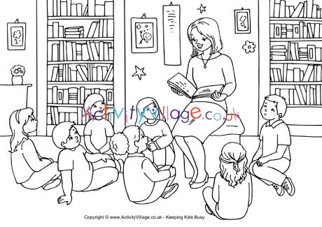 Teacher story time colouring page