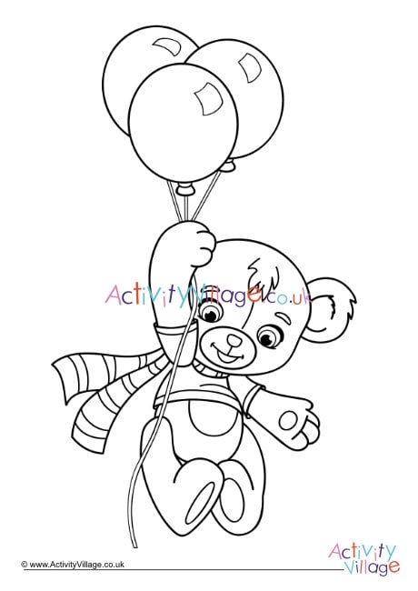 Teddy Bear And Balloons Colouring Page