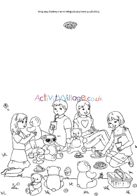 Teddy bears' picnic colouring card
