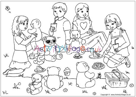 Teddy Bears' Picnic Colouring Page