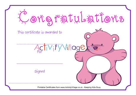Teddy congratulations certificate