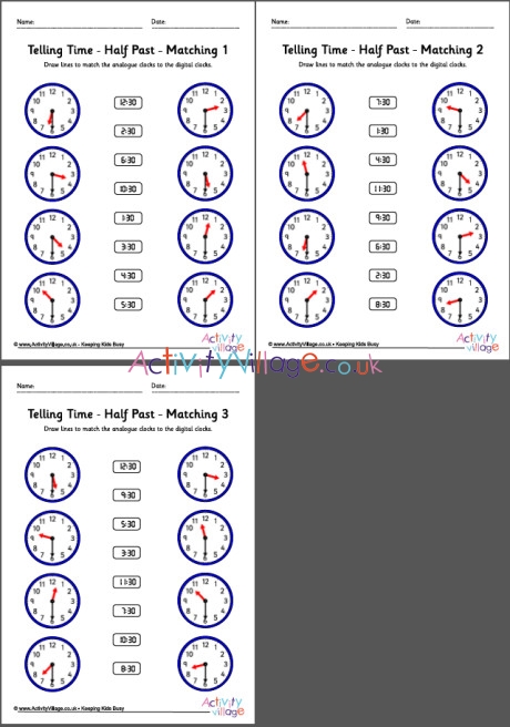  Telling Time Worksheets Half Past Pack 6