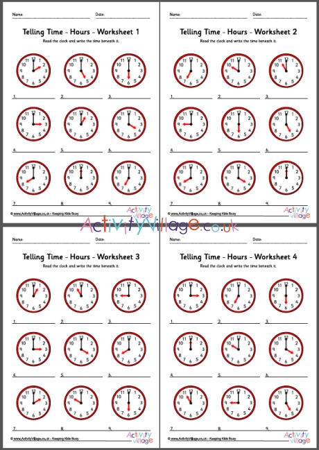 Telling time worksheets - hours - pack 1