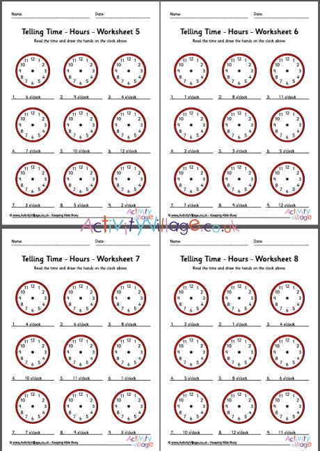 Telling time worksheets - hours - pack 2