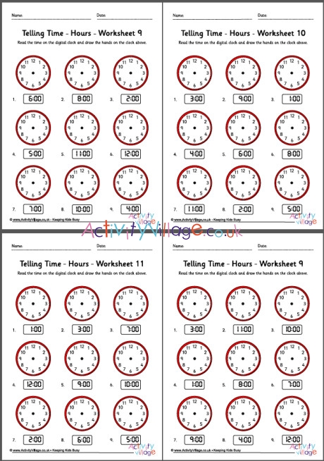 Telling time worksheets - hours - pack 3