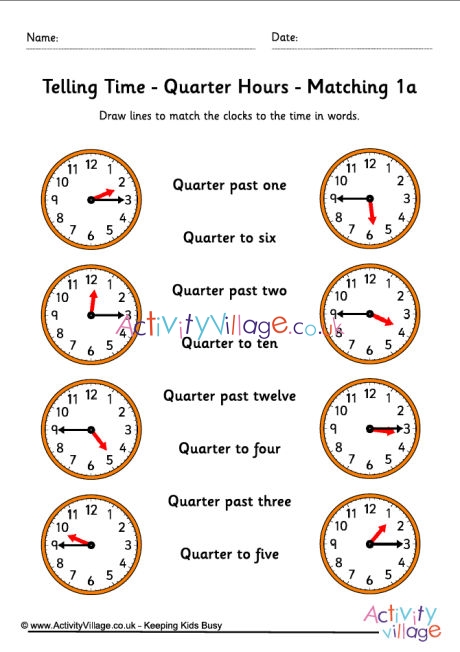 Telling time worksheets - quarter hours - pack 5