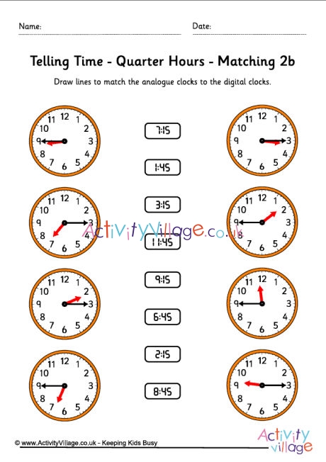 Telling time worksheets - quarter hours - pack 6