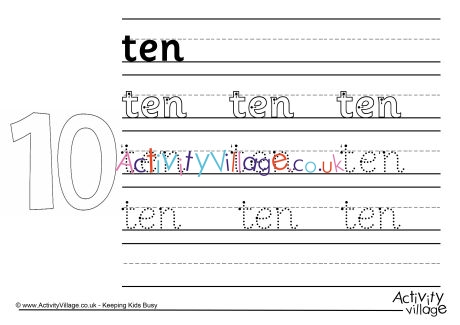Ten handwriting worksheet