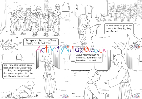 Ten Lepers Colouring Pages Captioned 