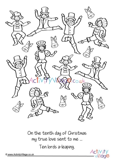 Ten Lords Leaping Colouring Page