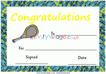 Tennis certificate - congratulations