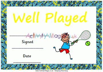 Tennis certificate - well played (boy)