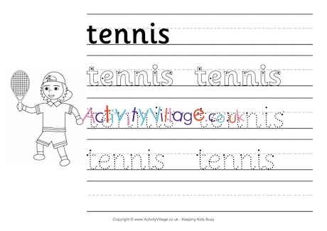 Tennis handwriting worksheet
