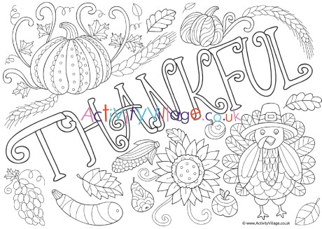 Thankful doodle colouring page
