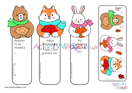 Thanksgiving animal friends bookmarks